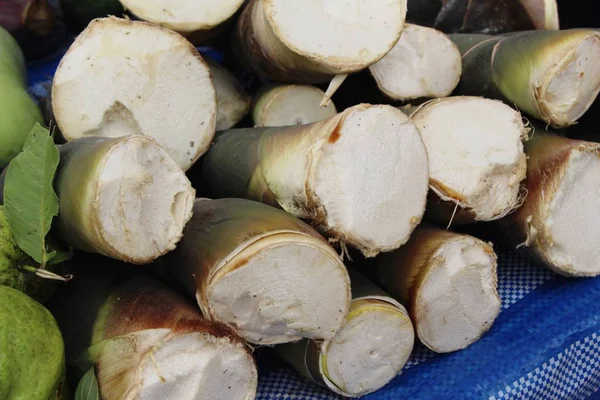 Tatlı Bambu Markette Yemek Pişirmek Için Ateş — Stok fotoğraf