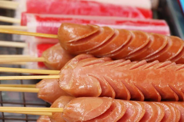 Salsiccia Alla Griglia Delizioso Cibo Strada — Foto Stock