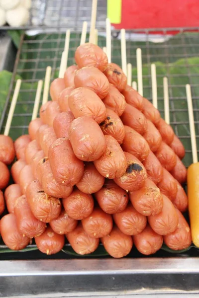 Linguiça Grelhada Delicioso Comida Rua — Fotografia de Stock