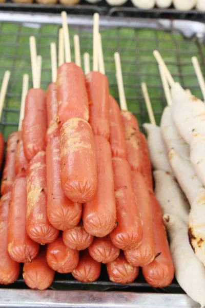 Salsiccia Alla Griglia Delizioso Cibo Strada — Foto Stock