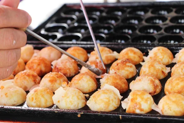 Takoyaki Ist Köstliches Japanisches Essen Auf Pfanne — Stockfoto