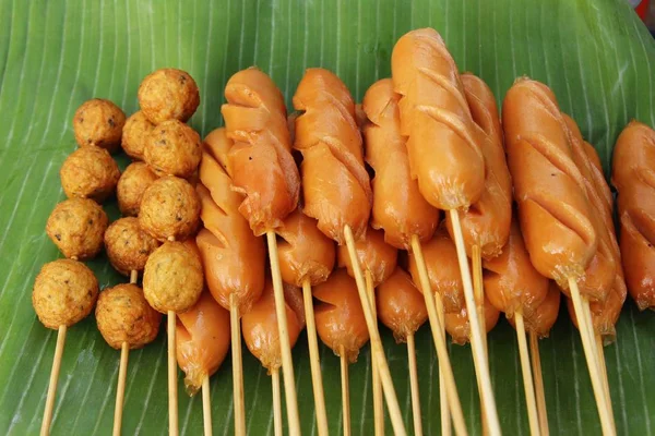 Fried Meatballs Sausage Street Food — Stock Photo, Image