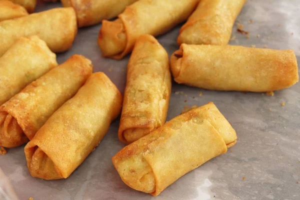 Gebratene Frühlingsrollen Der Pfanne Beim Streetfood — Stockfoto