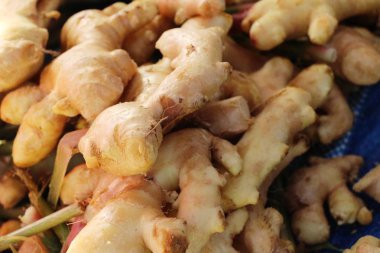 Belgili tanımlık çarşı içinde yemek pişirmek için zencefil kökü