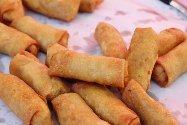 Rolos Primavera Fritos Tradicionais Para Alimentos Aperitivos — Fotografia de Stock