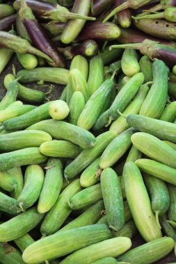 Belgili tanımlık çarşı içinde yemek pişirmek için taze salatalık