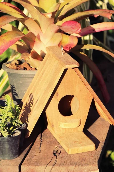 Houten Vogel Huis Met Natuur — Stockfoto