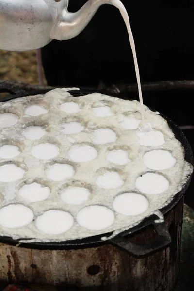 Santan Kelapa Campuran Gula Dan Tepung Thai Dessert — Stok Foto