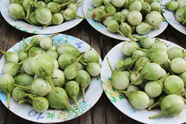 Aubergine Fraîche Verte Bio Street Food — Photo