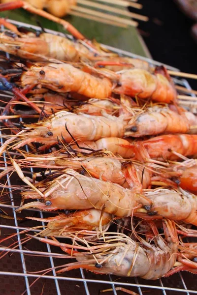 Gegrillte Garnelen Schmecken Beim Streetfood — Stockfoto