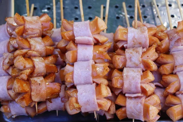 Fried Sausage Delicious Street Food — Stock Photo, Image