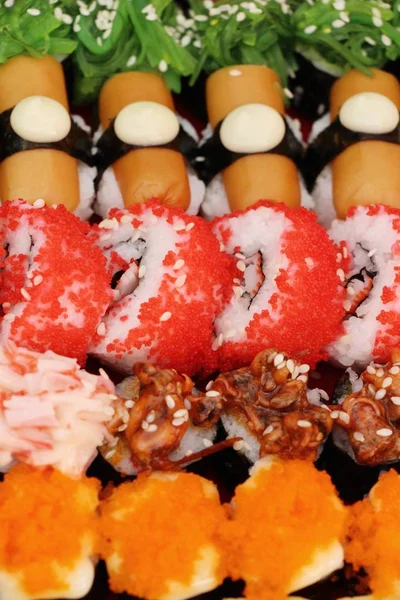 Set Sushi Rollo Mixto Deliciosa Comida Japonesa — Foto de Stock