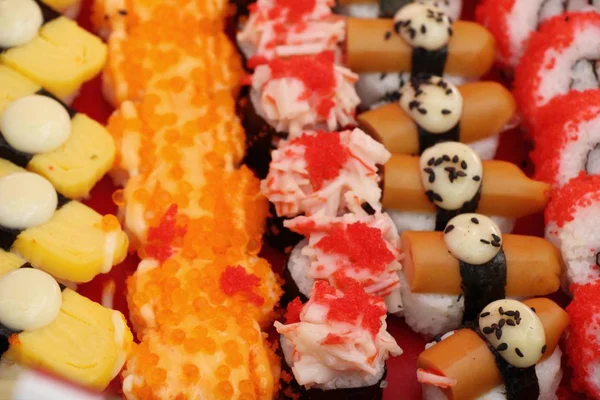 Sushi Rolo Misto Conjunto Delicioso Comida Japonesa — Fotografia de Stock