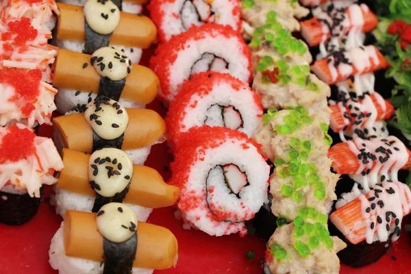 Set Sushi Rollo Mixto Deliciosa Comida Japonesa — Foto de Stock