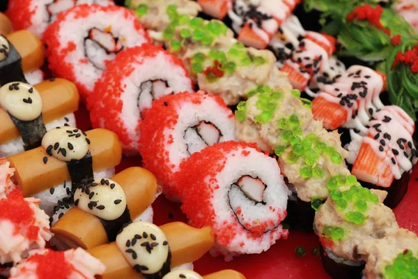 Vegyes Roll Sushi Beállítása Finom Japán Étel — Stock Fotó