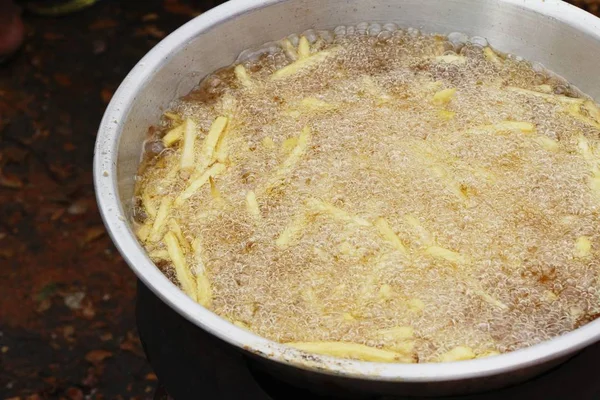 Maken Van Franse Frietjes Heerlijk Pan — Stockfoto