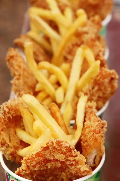 Batatas Fritas Nuggets Frango Frito Delicioso — Fotografia de Stock