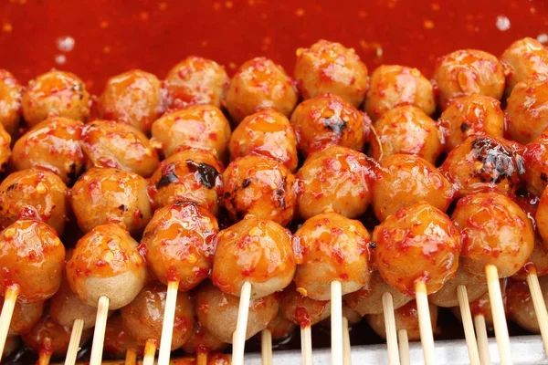 Grilled meatballs is delicious at street food — Stock Photo, Image