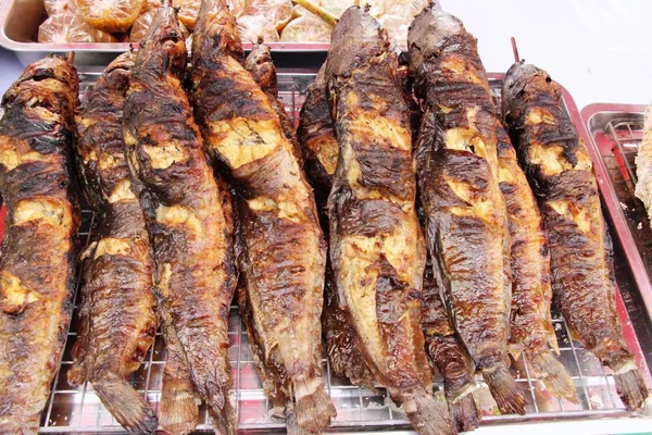 Pesce alla griglia è delizioso al cibo di strada — Foto Stock