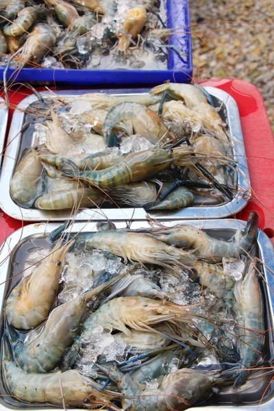 Udang segar untuk memasak di makanan jalanan. — Stok Foto