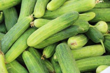 Belgili tanımlık çarşı içinde yemek pişirmek için taze salatalık