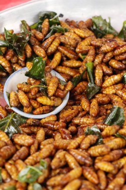 Fried ipek solucanlar sokak gıda lezzetli