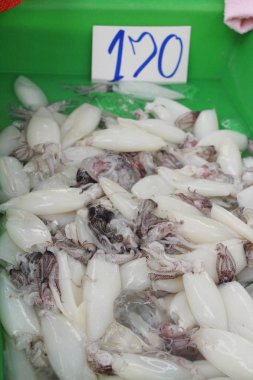 Sokak gıda yemek pişirmek için taze kalamar