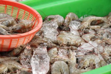 Sokak gıda yemek pişirmek için taze karides