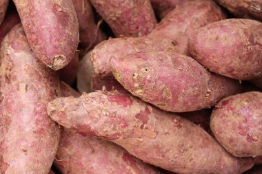 Pazarda yemek yapmak için taze yer elması. 