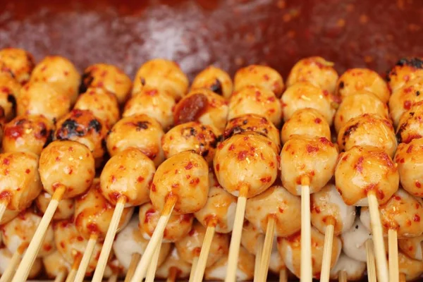 Grilled meatballs is delicious at street food — Stock Photo, Image