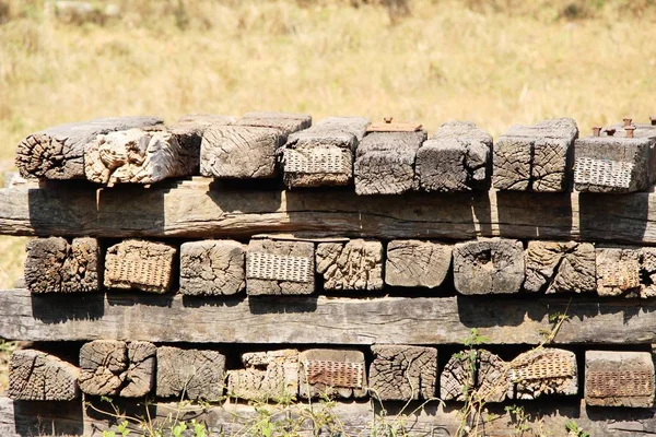 Old wooden sleepers vintage style for railway — Stock Photo, Image