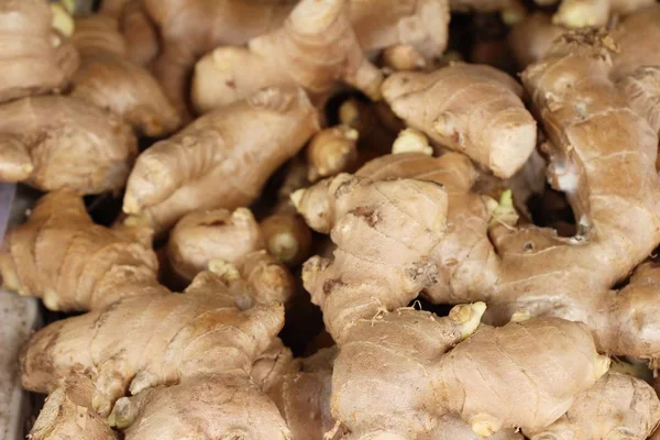 Belgili tanımlık çarşı içinde yemek pişirmek için zencefil kökü — Stok fotoğraf