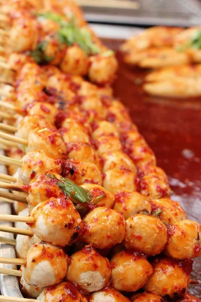 Grilled meatballs is delicious at street food — Stock Photo, Image