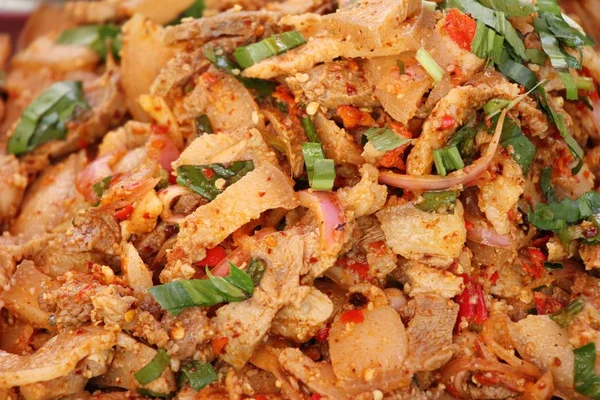 Spicy pork salad delicious at street food — Stock Photo, Image