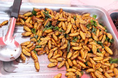 Fried ipek solucanlar sokak gıda lezzetli