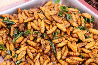 Fried ipek solucanlar sokak gıda lezzetli