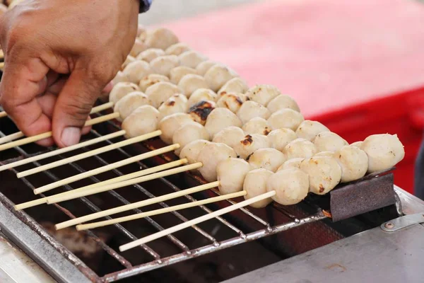 Grilled meatballs is delicious at street food — Stock Photo, Image