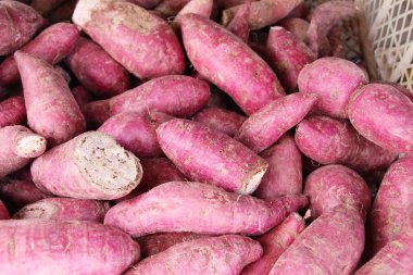 Pazarda yemek pişirmek için taze yer elması