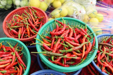 Sokak gıda yemek pişirmek için taze biber