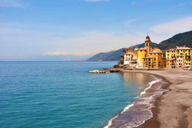 Ligurian köyü Camogli Liguria İtalya 'nın panoraması