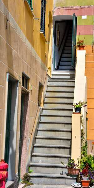 Typical historic houses in Camogli Liguria Italy