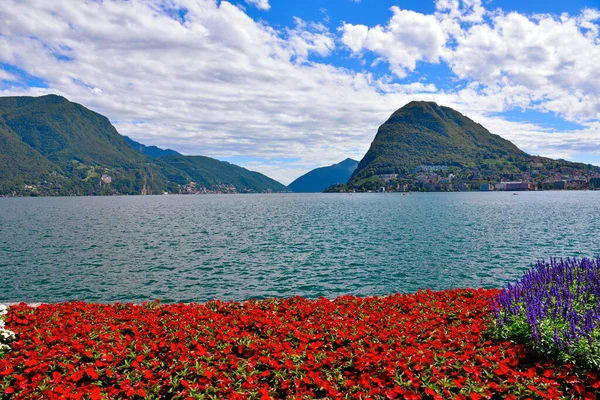 Parque Ciani Panorama Lago Lugano Suíça — Fotografia de Stock