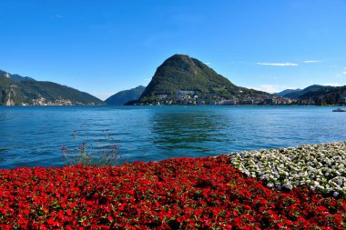 Ciani Parkı ve Lugano Gölü 'nün manzarası İsviçre