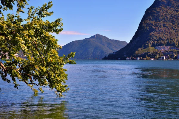 Panorama Del Lago Lugano Suiza — Foto de Stock