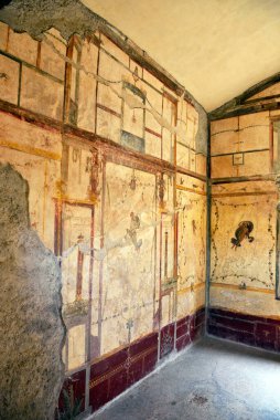 Pompei şehrinin boyanmış duvarı MÖ 79 'da Vezüv Pompeii Dağı' nın patlaması sonucu yıkıldı.