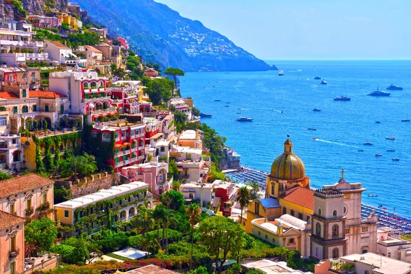 Vista Panorâmica Positano Aldeia Mediterrânica Costa Amalfitana Costiera Amalfitana Campânia — Fotografia de Stock