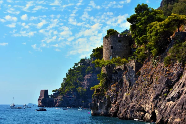 Vista Panorámica Positano Pueblo Mediterráneo Costa Amalfi Costiera Amalfitana Campania — Foto de Stock