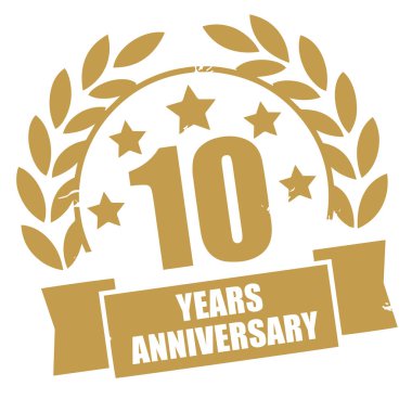 10 yıl yıldönümü - lastik damga altın vektör çizim üzerinde beyaz
