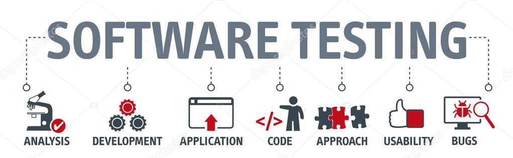 Banner Conceptual business illustration with vector icons and the words software testing