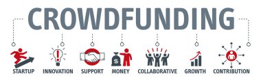 Crowdfunding vektör esnaf simgeler paylaşımı ve bağışta kavramı ile banner.